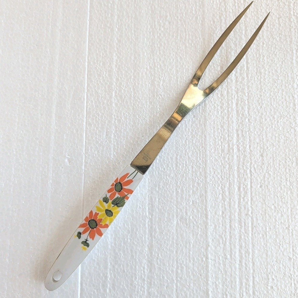 VTG EKCO Stainless Steel CARVING FORK Country Garden‎ Daisy Flowers USA 1970s